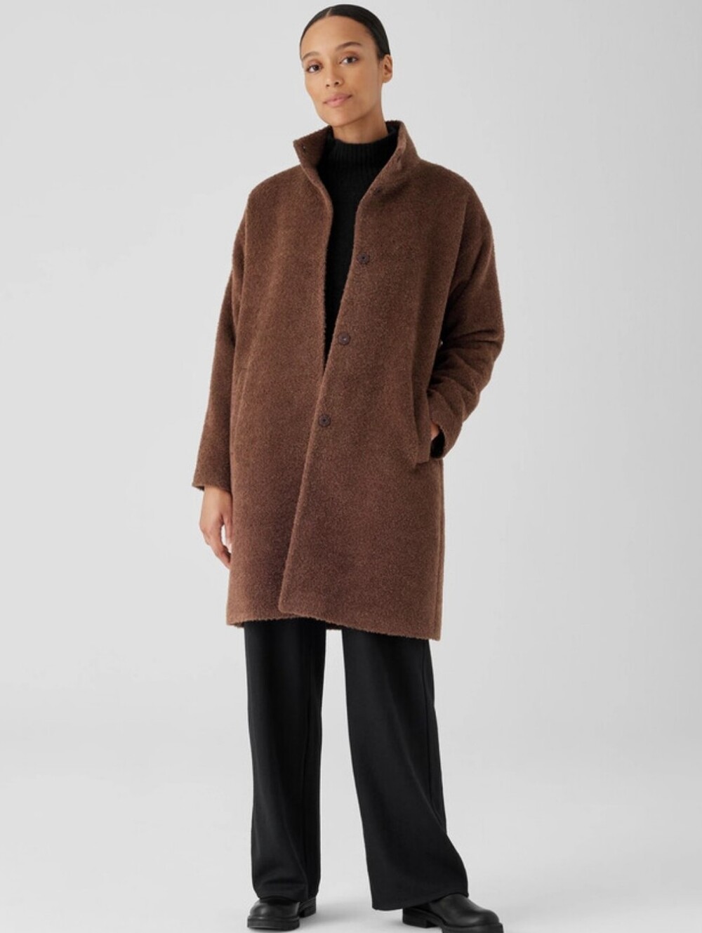 Eileen Fisher Sheared Alpaca Stand Collar Coat - Picture 4 of 16
